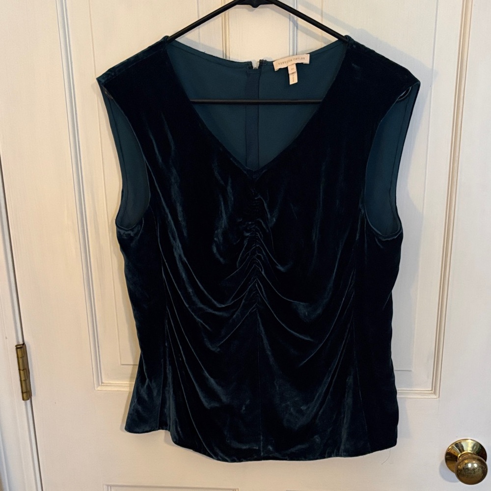 Rebecca Taylor size 10 Velvet V-Neck Sleeveless Top in Deep Teal like new